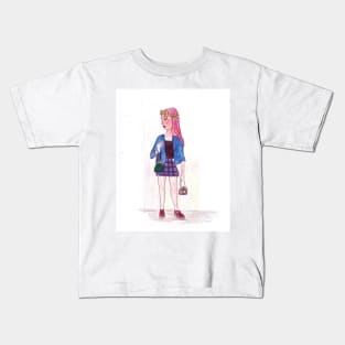 Pink Hair don't care - drawing Kids T-Shirt